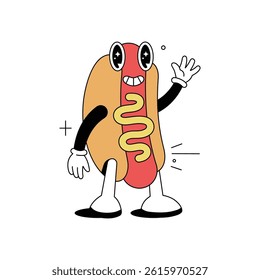 Cute and Smiley Character Cartoon Hotdog Mascot Walking Illustration