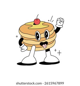 Cute and Smiley Character Cartoon Pancake Mascot Walking Illustration