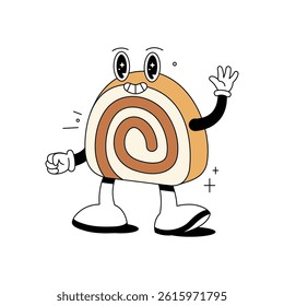 Cute and Smiley Character Cartoon Roll Cake Mascot Walking Illustration