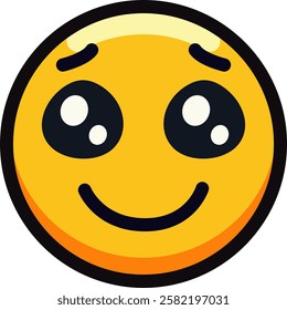 A cute smiley face emoji with big, shiny eyes and a cheerful expression in a cartoon style.