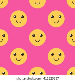 Cute Smiley Face, Happy Face Seamless Pattern Background.