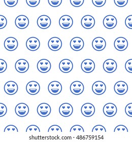 Cute smiley face, in love face seamless outline pattern background. Pattern of emoticons, emoji, smiley . Flat style illustrations - stock vector