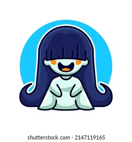 Cute smiley kuntilanak ghost cartoon vector icon illustration