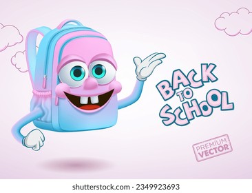 cute smiley school bag mascot cartoon vector, back to school