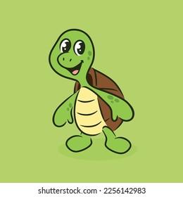 Cute smiley turtle cartoon character vector illustration