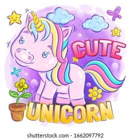 Cute Smiley Unicorn play around the Cloud