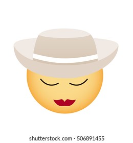Cute smiley wearing hat. Emoticon. Vector illustration.