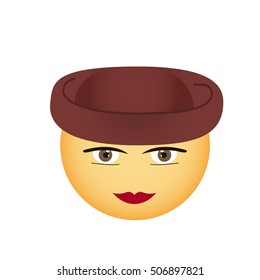Cute smiley wearing hat. Emoticon. Vector illustration.