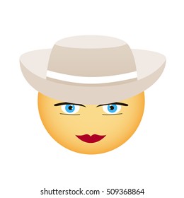 Cute smiley wearing hat. Emoticon. Vector illustration.