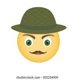 Cute smiley wearing hat. Smiling emoticon. Vector  illustration. 