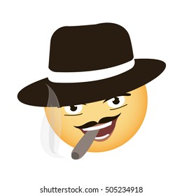 Cute smiley wearing hat. Smiling emoticon. Vector  illustration. 