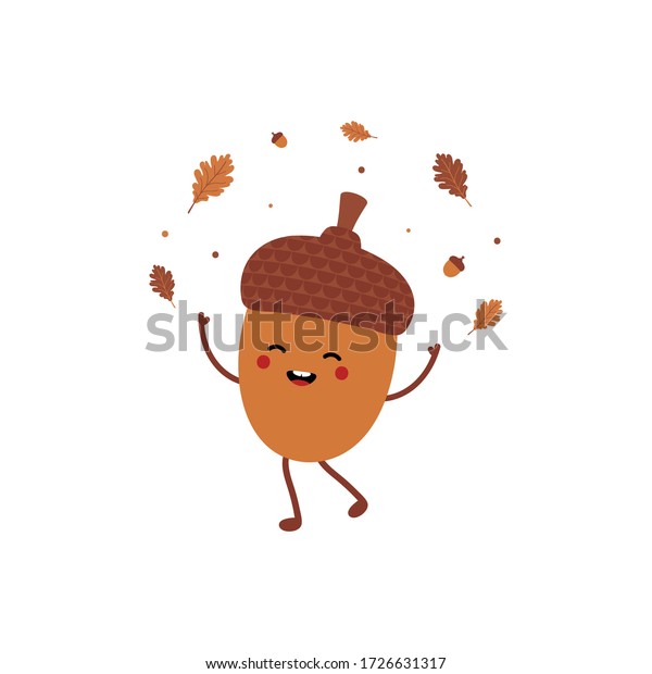 Cute Smiling Acorn Cartoon Character Enjoying Stock Vector (Royalty ...