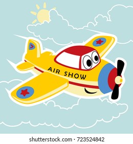 Cute smiling airplane, vector cartoon illustration