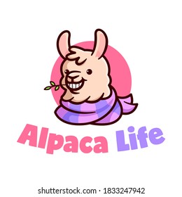 CUTE SMILING ALPACA WEARING SCRAFT CARTOON LOGO