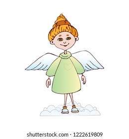 Cute smiling angel in the clouds. An angel for a poster for Christmas and Valentine's holidays.