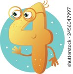 
Cute smiling animated number 4 with yellow eyes and hands wearing glasses.