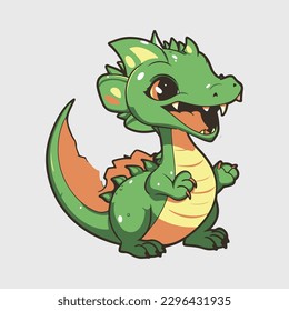cute smiling anime style hacking dragon sticker vector