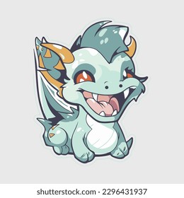 cute smiling anime style hacking dragon sticker vector