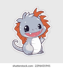 cute smiling anime style hacking dragon sticker vector