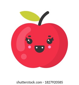 Cute smiling apple. Kawaii fruit character. Isolated colorful vector icon