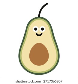 Medio carácter de aguacate sonriente lindo. Fruta feliz con la Ilustración vectorial de la historieta de la semilla.