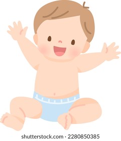 Cute smiling baby in diaper stock illustration