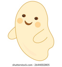 Cute smiling baby ghost character in cartoon style. Friendly Halloween vector illustration with happy expression, isolated on white background. Perfect for kids designs, decor, and stickers.