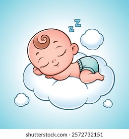 Cute Smiling Baby Sleeping On Cloud