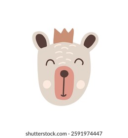 Cute smiling bear with crown minimalist hand drawn illustration vector illustration
