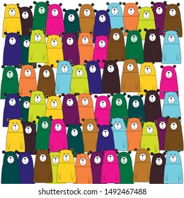 Cute smiling bear vector cartoon illustration. Wild zoo animal pattern. Fluffy adorable pets looking straight. Forest fauna childish characters. Simple seamless pattern for kids