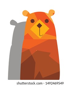 Cute smiling bear vector cartoon illustration. Wild zoo animal icon. Fluffy adorable pet looking straight. Isolated on white. Forest fauna childish character. Simple flat design element for kids