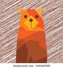Cute smiling bear vector cartoon illustration. Wild zoo animal icon. Fluffy adorable pet looking straight. Isolated on white. Forest fauna childish character. Simple flat design element for kids
