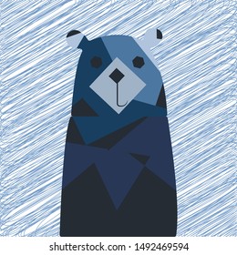 Cute smiling bear vector cartoon illustration. Wild zoo animal icon. Fluffy adorable pet looking straight. Isolated on white. Forest fauna childish character. Simple flat design element for kids