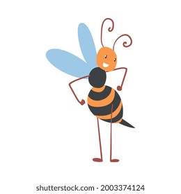 Cute Smiling Bee, Happy Funny Flying Insect Character Cartoon Vector Illustration