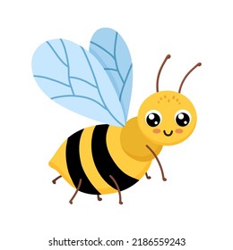 Abeja sonriente, pequeña, aislada de fondo blanco. Un insecto divertido para los niños. Ilustración vectorial de dibujos animados planos