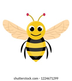 
A cute smiling bee with wings denoting bee flat icon 
