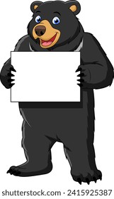 cute smiling black bear holding banner