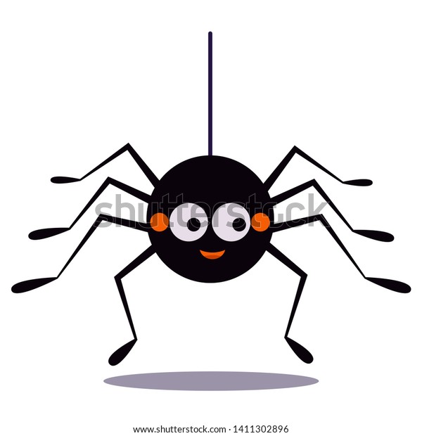 白い背景にクモの巣のアイコンの紐にぶら下がっているかわいい黒いクモ ハロウィーン パーティーを祝うデザインのエレメントを表す動物のキャラクター フラットなデザインベクターイラスト のベクター画像素材 ロイヤリティフリー