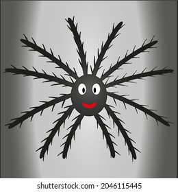 Cute smiling black spider vector isolated on background. 