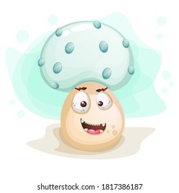 Cute smiling Blue mushroom cartoon character premium vector