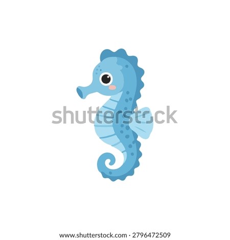 Cute smiling blue seahorse vector illustration isolated cartoon marine animal character