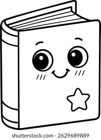 Cute Smiling Book Vector for Coloring, Fun Educational Object Illustration for Kids Printable Activities