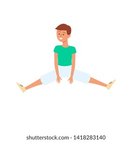 Cute smiling boy jumping in air flat vector illustration isolated on white background. The concept of happy childhood for international children's day or active lifestyle.