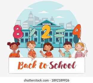 Cute, smiling boys and girls. Back to school vector concept