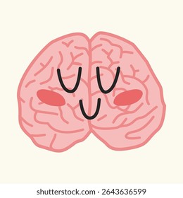 Cute smiling brain in pastel pink with cartoon expression. Ideal for mental health and emotional wellness themes. Perfect for kids’ education and self-care visuals.