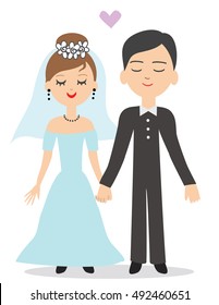 Cute smiling bride and groom