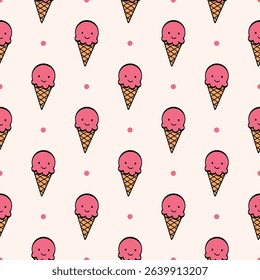 cute smiling bright pink ice cream cones seamless pattern. Sweet Treats Ice Cream Pattern. fits well with children’s products, summer themes