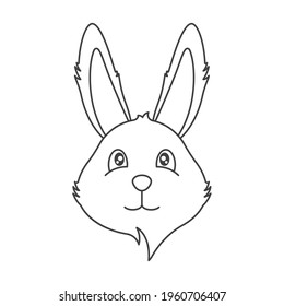 Cute smiling bunny face icon. A simple linear image of a funny animal. Isolated vector on pure white background.