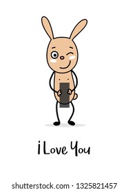 Cute smiling bunny. I love you flat animal vector cartoon greetings card