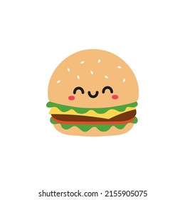 Cute smiling burger cartoon. Happy burger vector illustration. 